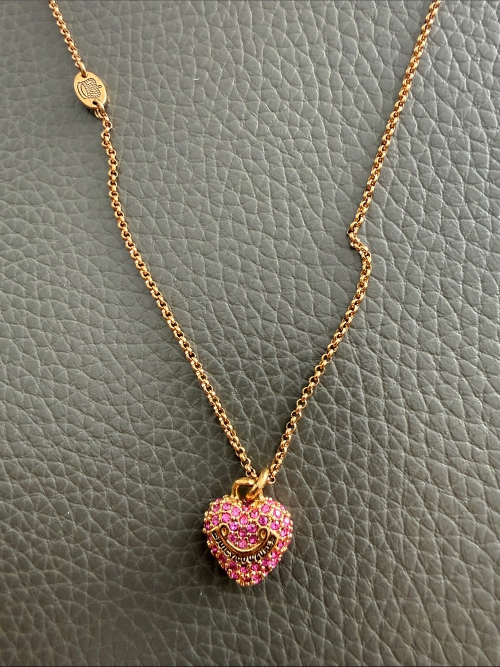 Juicy Couture Rose Gold Tone Necklace with Pink Crystal Heart Pendant - Picture 2 of 5